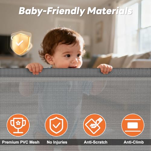 2 Pack) Retractable Baby Gates for Doorways, 55" Wide Mesh Dog Gate (Gray / 33'' Tall X 55'' Wide (2 Pack))