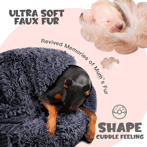 Covered Large Dog Bed with Blanket Attached Calming Burrow Deep Grey (35.0"L x 35.0"W x 10.0"Th / Grey)