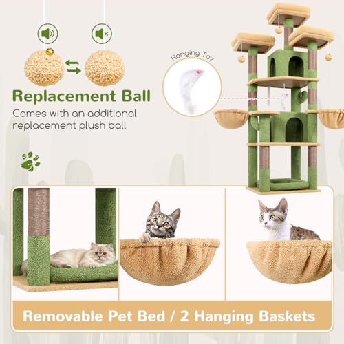Big XL Cactus Cat Tower for Indoor Multiple Cats (Cactus / 68 inch)