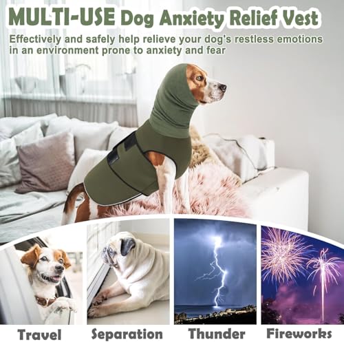 Reflective & Soft Dog Anxiety Vest with Ear Wraps for Thunderstorm (Army Green / Large)