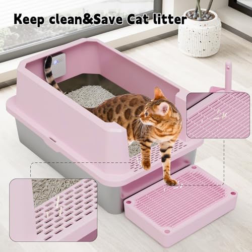 High Sided Large Cat Litter Box (Pink with Deodorizer, 2 Pack)