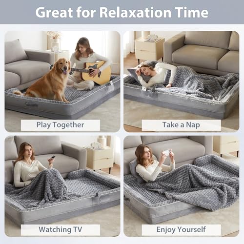 Orthopedic Washable Human Dog Bed for Adult & Dog Cozy Sleep (61.0"l X 43.0"w X 7.0"th / Grey)