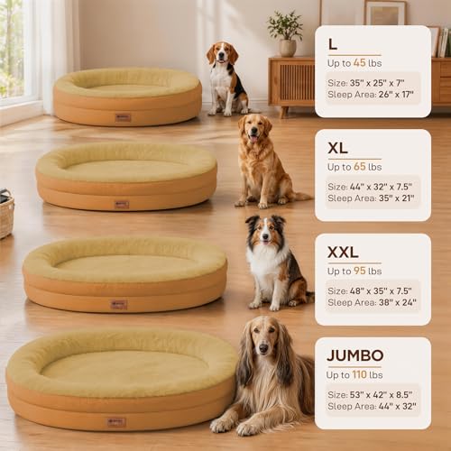 Waterproof Orthopedic Dog Bed for Extra Large Dogs (Orange / 53"L x 42"W x 8.5"Th)