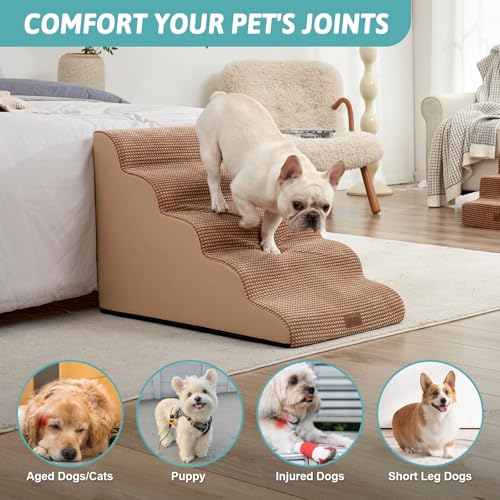 Extra Wide Dog Stair for Small Dog (Light Brown / Extra Wide:19.7"x33"x22.4")