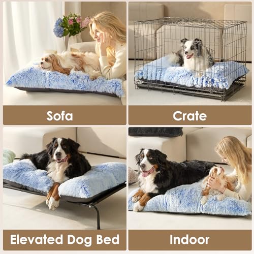 Fluffy Dog Crate Bed (Blue / 47 x 35)