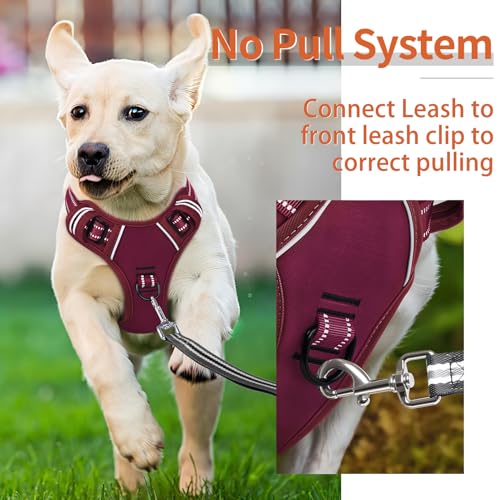 Dog Harness for Large Dogs No Pull Dog Vest Harness for Large Dog with Soft Padded Handle Reflective for Outdoor Training (XL / Burgundy Red)