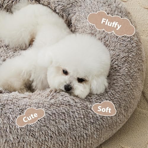 Large Round Calming Dog Bed Cat Bed for Comfy Sleep (45"L x 45"W x10"Th / Light coffee)