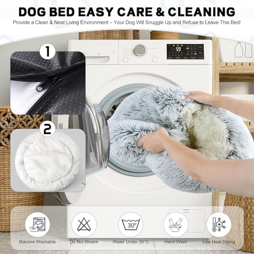 Calming Small Dog Bed & Indoor Cat Bed (Grey-65cm)