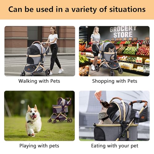Dog Stroller with Removable Carrier Foldable Pet Stroller (gray)