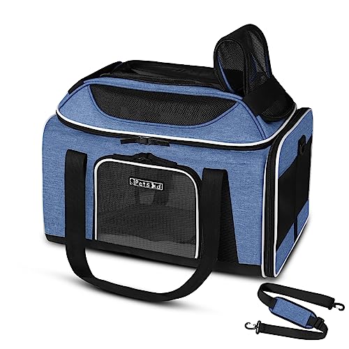 Top Expandable Small Pet Carrier 17"x11"x9.5" Airline Approved (17.0"L x 11.0"W x 9.5"H / Blue)