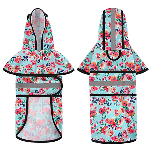 Dog Raincoat with Hood & Leash Hole S (Large / Turquoise)