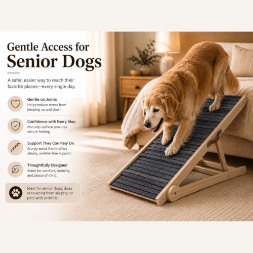 Dog Ramp for Bed & Couch 17" X 40" Inch Solid Wood Pet Ramp for Large Dogs