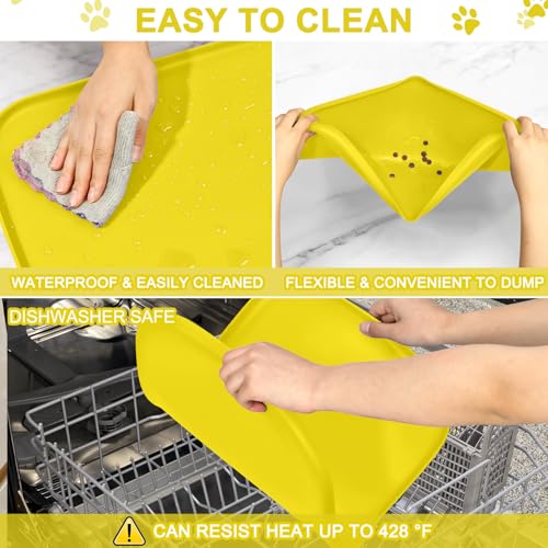 Waterproof Silicone Pet Food Mat with Raised Edge for Dog & Cat (Light Yellow / 19"L x 12"W)