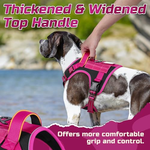 Tactical Dog Harness for Large (Black & Rose Red / Large)