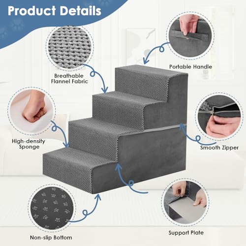 Dog Stairs for Small and Medium Dogs (Grey / Rectangular-18.1"H)