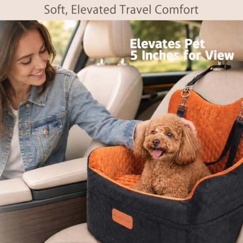 Dog Car Seat for Small Dogs Up to 30 lbs (Black/Orange / M)