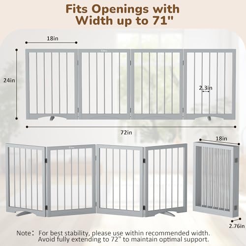Free Standing Dog Gate Indoor (Gray / 4-Panel, 24"Tall)