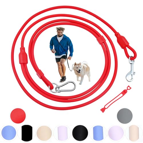 9-in-1 Hands Free Dog Leash Crossbody/Waist Red Large Dogs (Neon Coral / Large - 9mm Diameter - 20-120lbs)