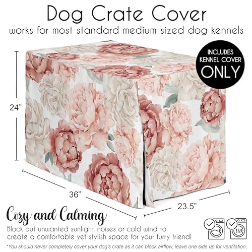 36in. Medium Dog Crate Cover (Pink and Ivory Peony / 36in. x 24in. x 23.5in.)