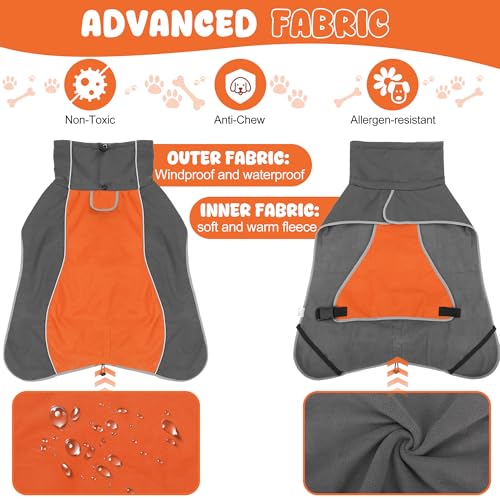 Dog Raincoat Waterproof Dog Coat with Polar Fleece Lining (Orange / Large)