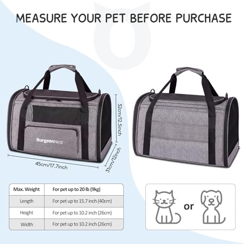 Cat Carrier up to 20 Lbs (Grey / 17.7"L x 12.0"W x 12.5"H)