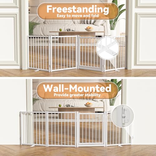 Full Metal Freestanding Dog Gate with Door (【4 Panels】80"W*24H" / White)