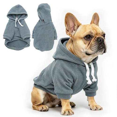 Fleece Dog Hoodie with Leash Hole Dog Clothes for Small to Large Dogs (Gray stripes / XX-Large)