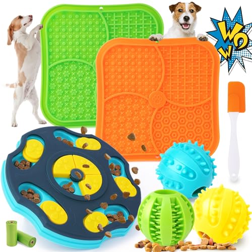 9 Pack Dog Enrichment Toy Set with Puzzle Toy & Lick Mats (All-Around Dog Puzzle Toys)