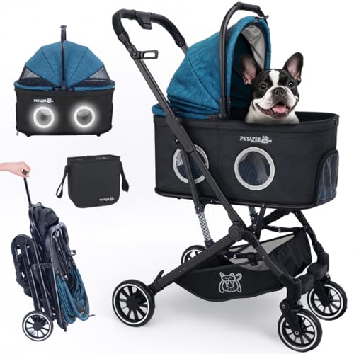 NT·hut 3-in-1 Pet Stroller for Small and Medium Dogs and Cats, Up to 50 lbs (Black Teal Turquoise)