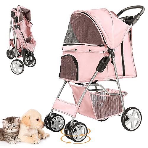 4 Wheel Pet Stroller for Small Dogs and Cats (Light Pink)