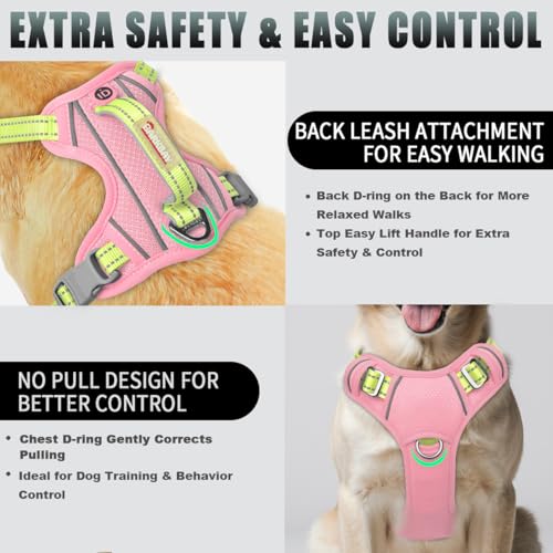 Dog Harness for Large Dogs No Pull Dog Vest ID Tag Pocket (Baby Pink & Sunlight / X-Large)