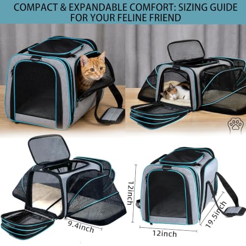 Cat Dog Airline Approved Expandable Pet Carrier for Small Pets (43.0"L x 32.0"W x 12.0"H)