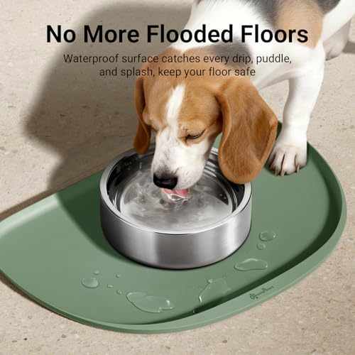 Dog Food Mat Silicone Waterproof Feeding Mat (24"L x 17"W / Sage)