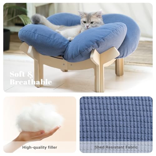 Elevated Cat Bed for Indoor Cats Couch Sofa Flower (Deep Blue)