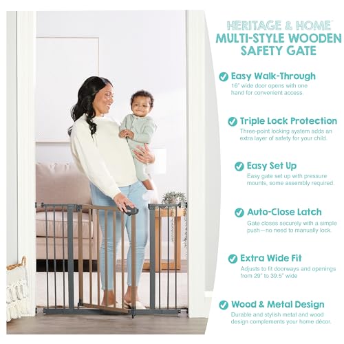 SAFETY 39" Extra Wide Wood Accent Baby Gate (Wooden - 30-39.5"w X 30"h)