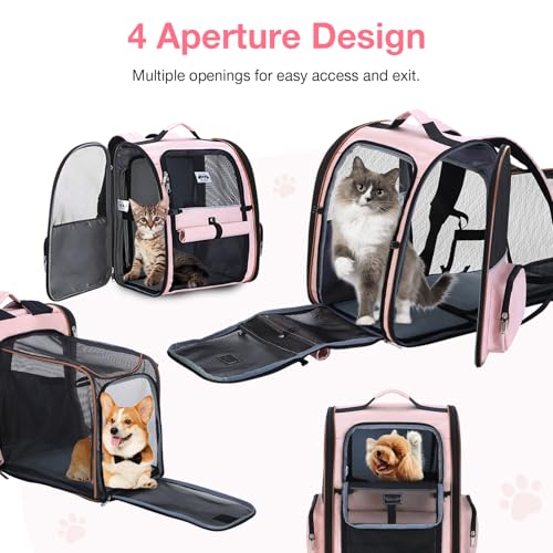 Large Cat Backpack Carrier Expandable Foldable Pet Carrier Backpack for Small Dogs Puppy Medium Cats Fit Up to 18 Lbs for Travel (Pink)