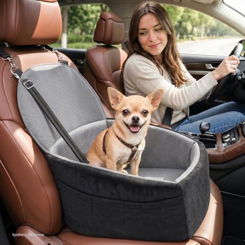 Dog Booster Car Seat with Extend Backrest for Small Medium Pet (Black&Grey / 18.5"l X 18.5"w X 22"h)