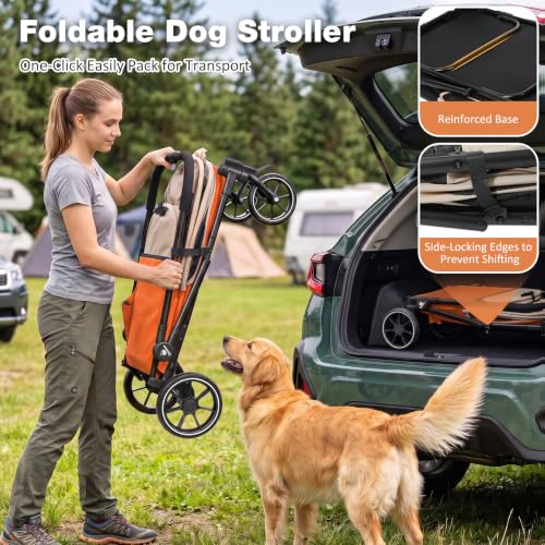 Dog Stroller for Medium Dogs 88lbs W (Khaki&Orange)