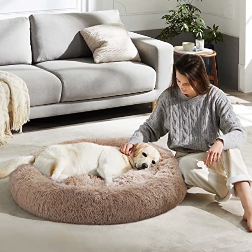 Western Home Calming Donut Large Dog Bed Pet Bed (Brown / 36.0"l x 36.0"w x 8.0"th)