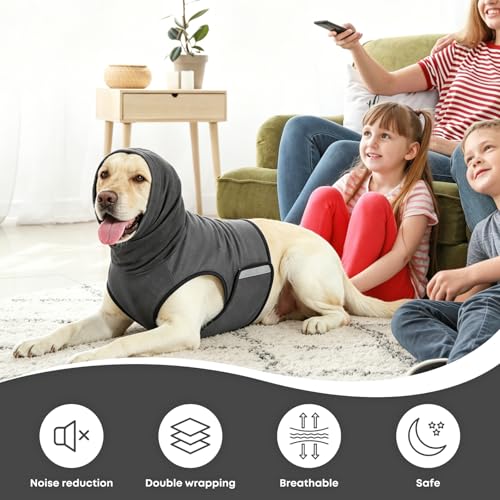 Dog Calming Hoodie Thunder Anxiety Relief Vest for Large Dogs (Dark Grey / XL(33-44lb))