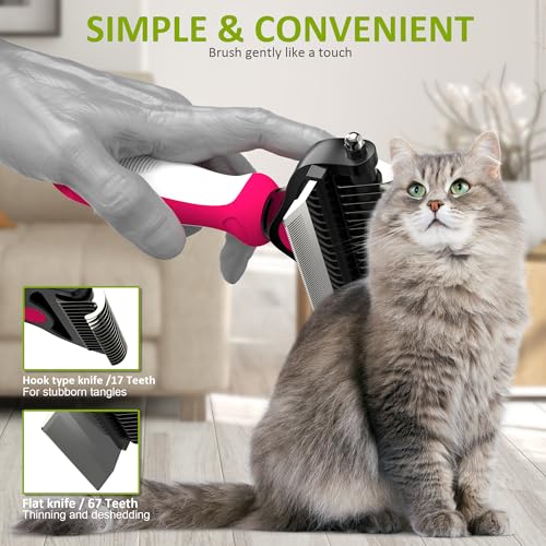 2 in 1 Professional Grooming Rake for Cats & Dogs (Rose)