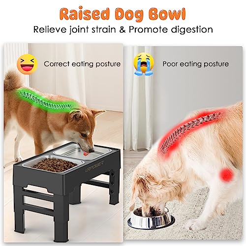 Raised Dog Bowls 4 Height Adjustable Elevated Bowl Stand (Carbon Black)