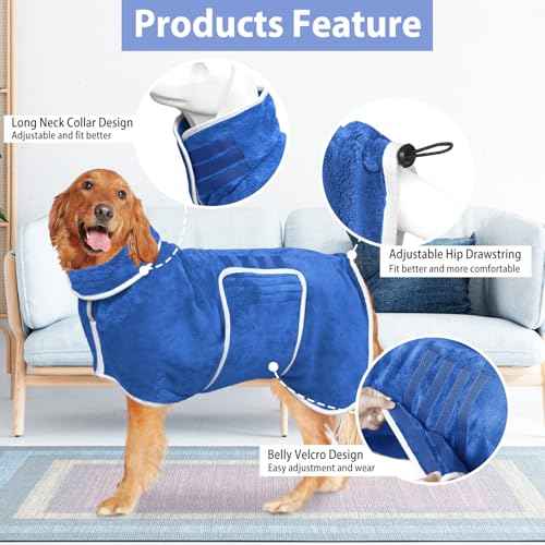 Dog Bathrobe Towel Dog Drying Coat (Medium Blue‌ / XX-Large)