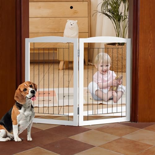 Freestanding Foldable Dog Gate (White / 【2 Panels】40''w x 32''h)
