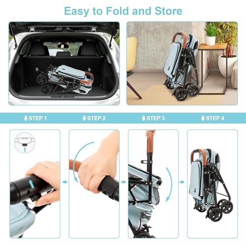 Double Pet Stroller for 2 Dogs & Cats (Light Blue)