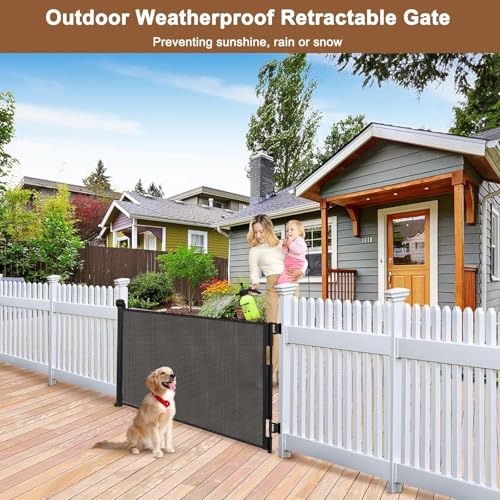Weatherproof 72" Wide Outdoor Retractable Baby Gates (Black / 35" X 72")