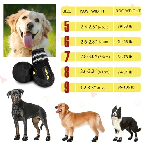 Dog Shoes Large Size Dogs XXL (Black / Size 9:for paw width 3.2-3.3 inches (Pack of 4))