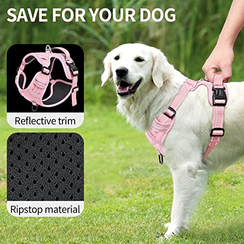 Dog Harness No Pull Adjustable Padded Reflective Harness for Small Medium Large Dogs with Handle for Walking Training (M / Pink)