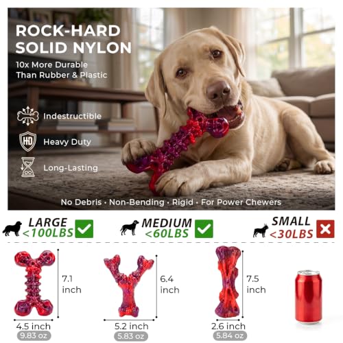 3 Pack Beef Flavored Dog Chew Toys for Aggressive Chewers (3PC-Beef-Red)