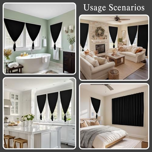 100% Blackout Self Adhesive Curtains Portable Blackout Curtain Simple and Easy to install Bedroom Window Thermal Lnsulated Kitchen Room Darkening Black Small Drapes (34"W x 72"L (Pack of 1) / Black)